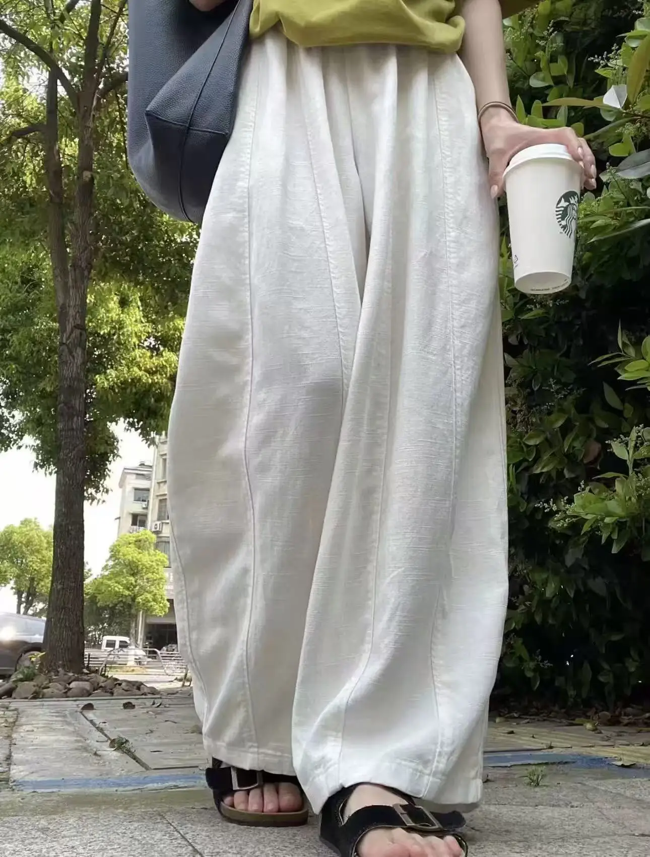 

Summer Korean Style Loose Wide Leg Pants Women's Thin Loose Super Slim Comfortable Casual Linen Pants High Waist Elast...