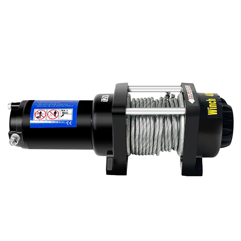 ونش كهربائي محمول 12 فولت تيار مستمر مادة فولاذية سعة رفع 4000 رطل للسيارة والقارب تتميز بحبل أسلاك الفولاذ