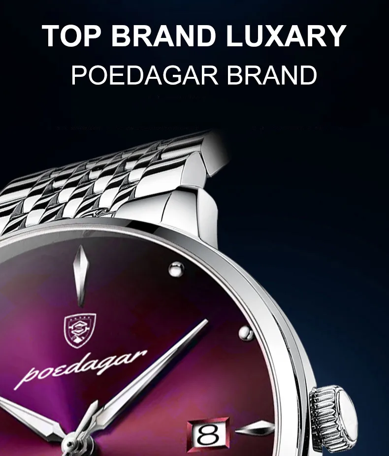 POEDAGAR Luxus Sport Männer Uhr Wasserdicht Leucht Edelstahl Datum Armbanduhr Für Mann Quarzuhr Business herren Uhren – Detail 10