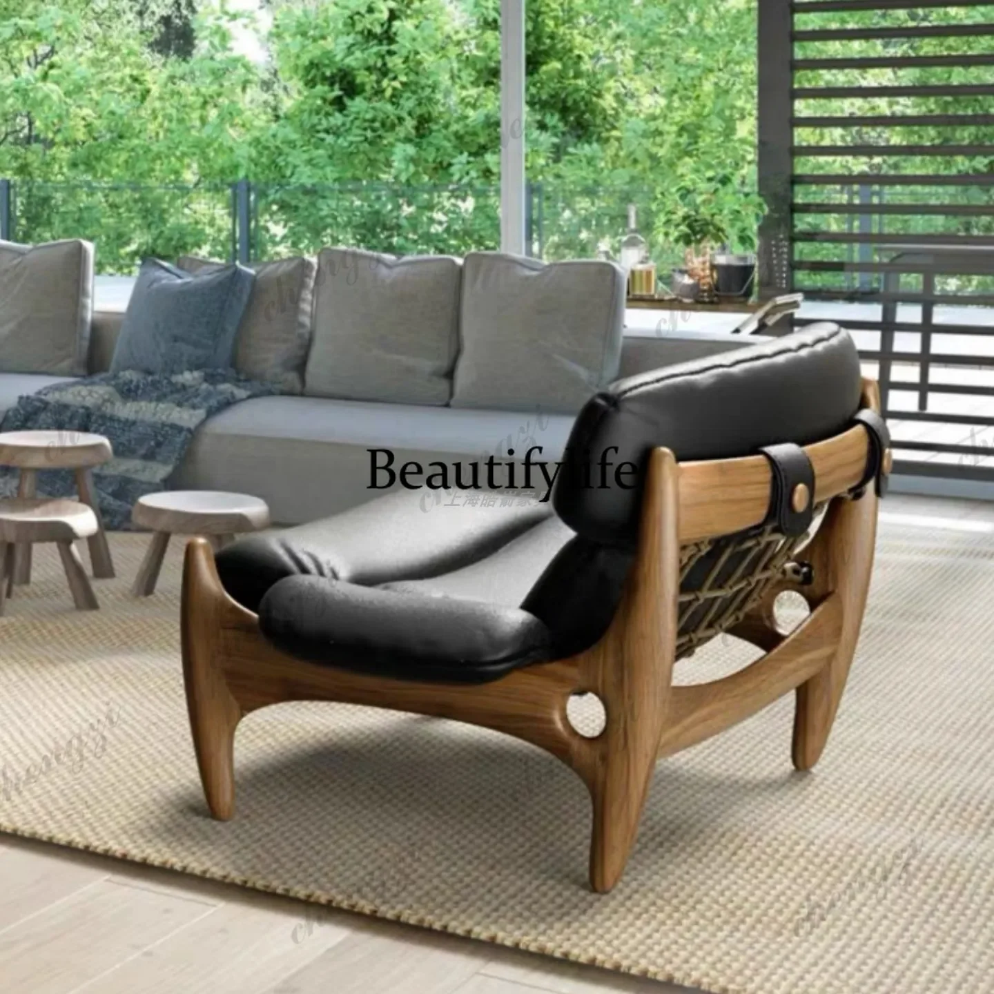D136 Medieval style solid wood leisure chair creative designer light luxury single sofa balcony bed and breakfast lazy chair