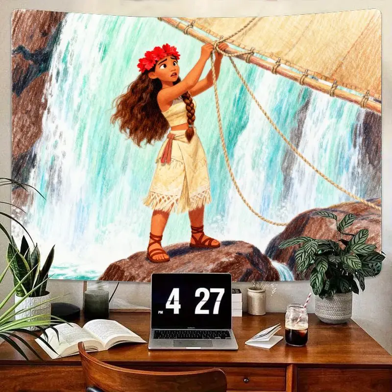 

1PC Disney Moana Adventure Tapestry, Polynesian Princess Waterfall Wall Art, Polyester Home Decor for Kids Room Bedroom, Gift