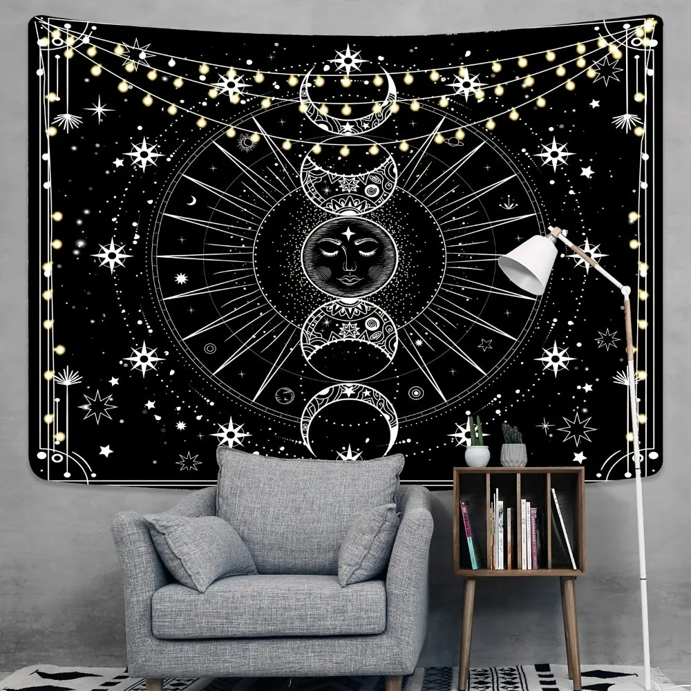 

1pcs Psychedelic Stars and Moon Tapestry Polyester Tapestry for Living Room Bedroom Office Wall Hanging Home Decor Room