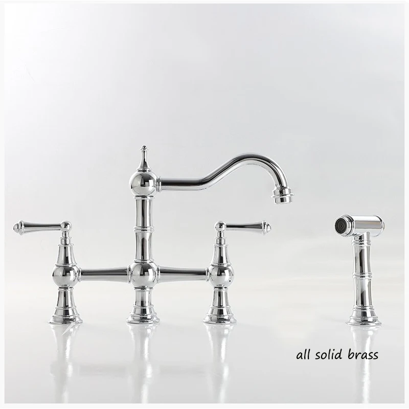 YYHC-Bridge Kitchen Faucet with Sprayer 3 Hole Kitchen Faucets 2 Handle Centerset Faucet for Kitchen Sinks