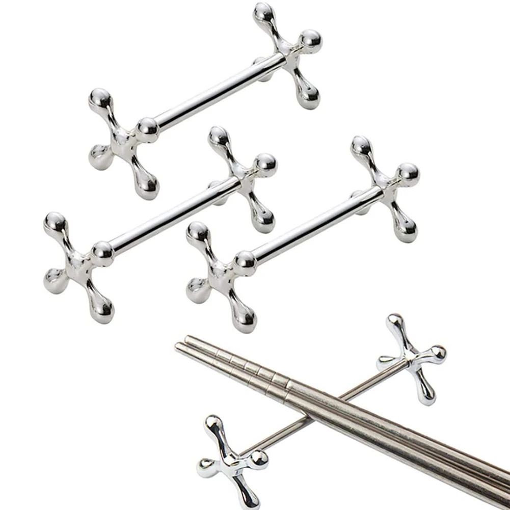 4 Pcs Zinc Alloy Chopsticks Rest Spoons Stand Forks Knifes Holder Rack Stand Metal Craft Table Decoration (Silver)