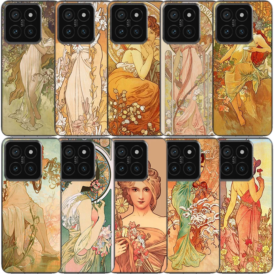 Alfons Mucha Primavera Clear Phone Case For Xiaomi Mi 13 12 12T 11 11T 10 10T Pro 11i 9 9T 8 Lite CC9E A3 A2 TPU Pattern Soft Fu