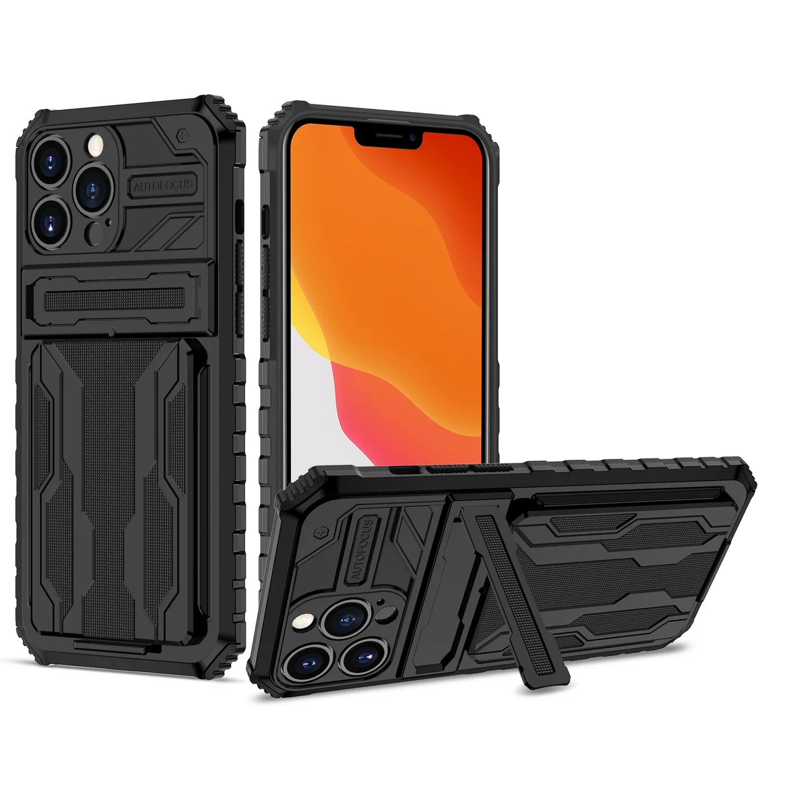 ShockProof Armor Case For iPhone 15 14 Pro Max Plus 13 12 11 Pro XS Max XR 8 Plus Anti Shock KickStand Bracket Card Slot Case