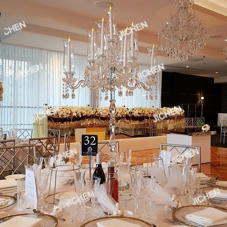 

9 European crystal candlesticks, wedding multi-head windproof candlesticks, 5 glass candlesticks for home decoration