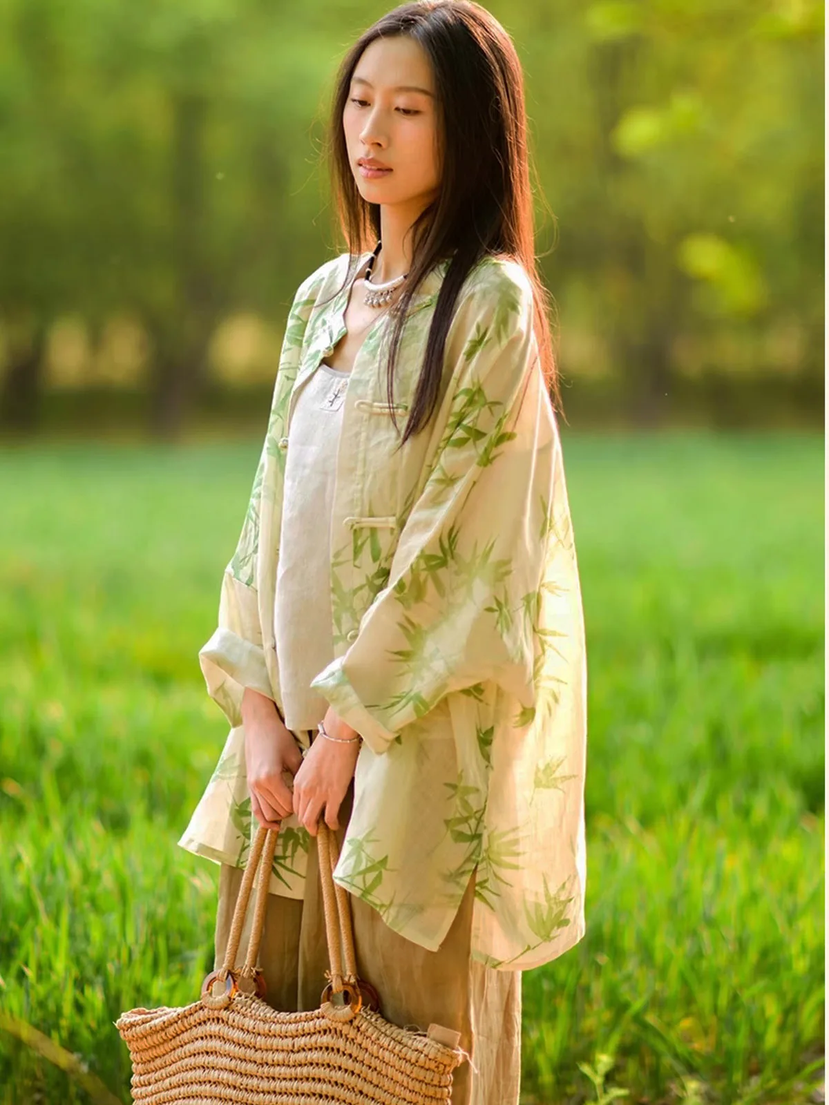 Print Dunne Jas Kimono Vintage Chinese Kikker Knop Halflange Zonbeschermende Shirt Vrouwen Zomer Losse Grote Ramee tops