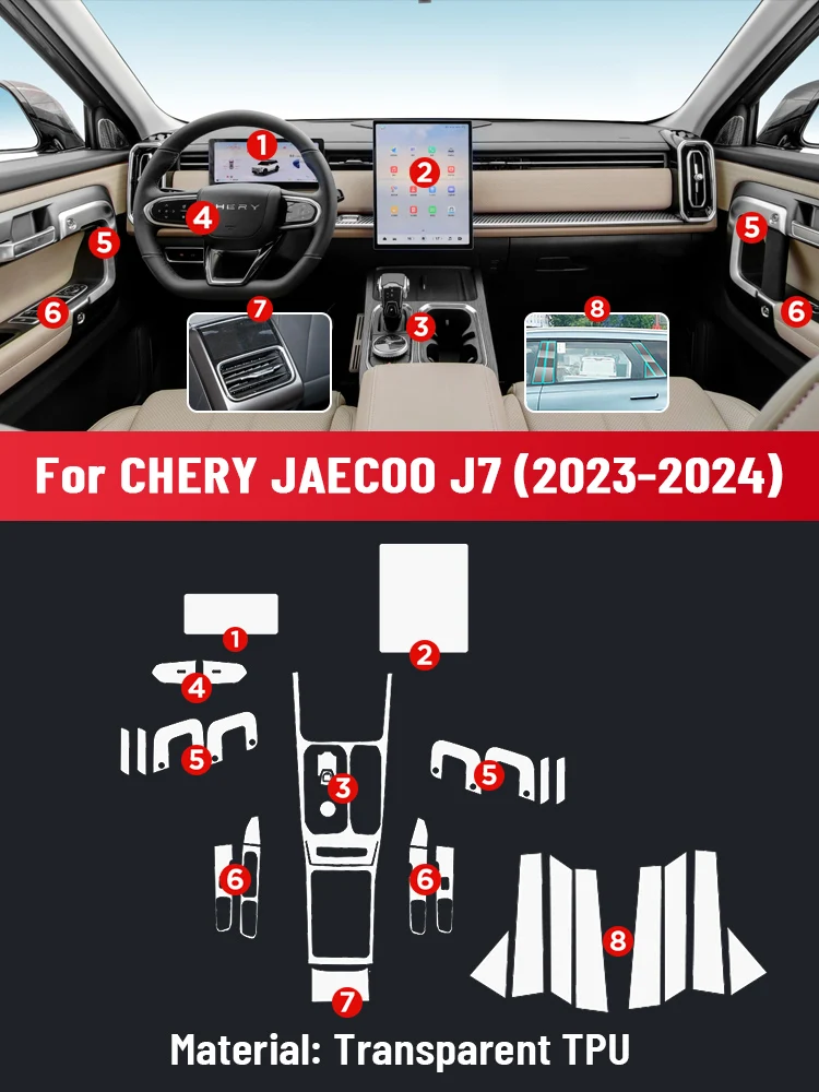 Anti-scratch Car Interior Center Console Media Dashboard Navigation TPU Protector Film For CHERY JAECOO J7 2023 2024 Accessories