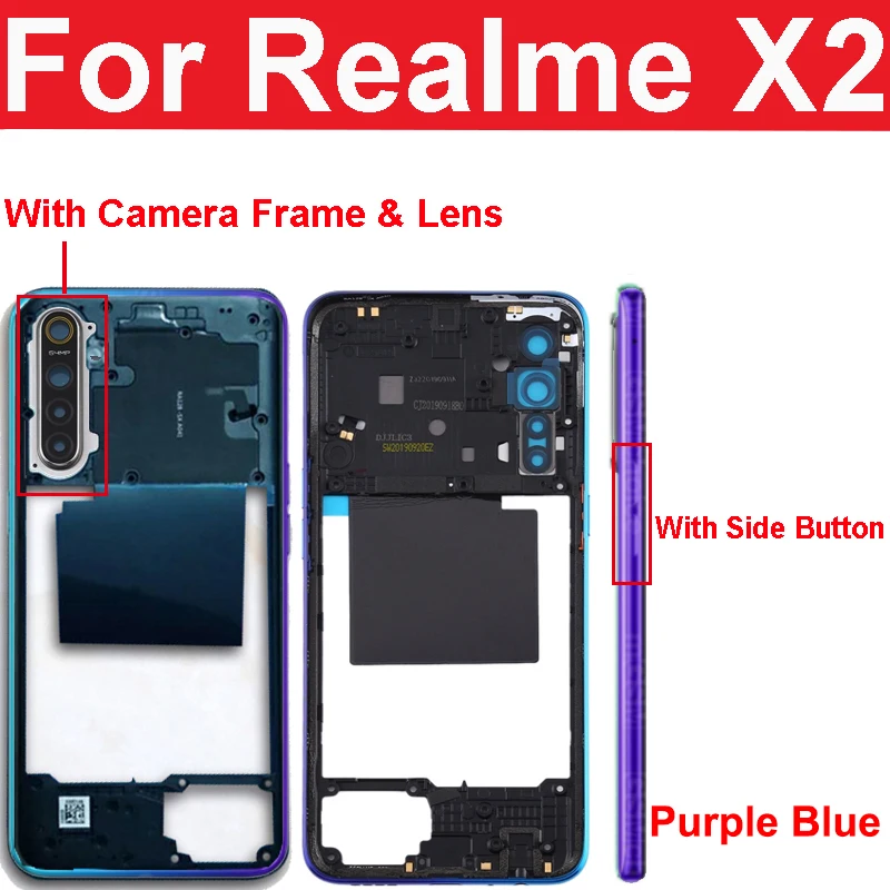 Middle Frame Housing Bezel For OPPO Realme X2 Middle Frame Holder with Side Keys Camera Lens Cover Parts