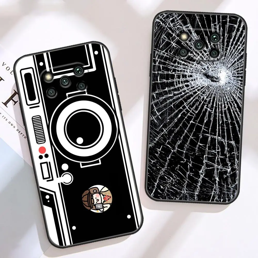 Old Camera Phone Tape Broken Screen Phone Case For Xiaomi Poco X5 X4 X3 M5 M4 M3 F5 F4 F3 GT Pro NFC Black Shark 5 Mix 4 Case