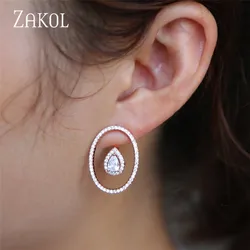 ZAKOL Round Cutout Cubic Zirconia Water Drop Earrings for Women Wedding Dinner Anniversary Birthday Gift Jewelry E2380