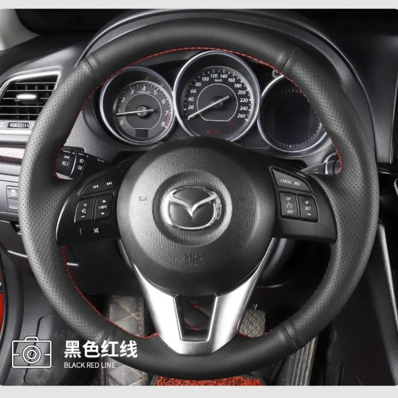 

For Mazda Steering Wheel Cover Genuine Leather Hand Stitched Angkesaila 2014-2017 Atez CX-4 CX-5 Custom Car Interior Accessorie