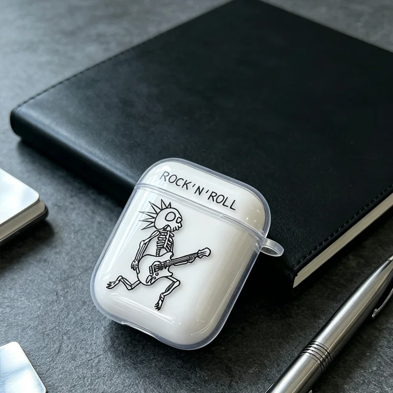 Korean Ins Rock Skeleton Creative Design with Black Lines For Airpods 4 3 2 1 AirPods Pro 3 2 Headphone Case Dustproof Keychain