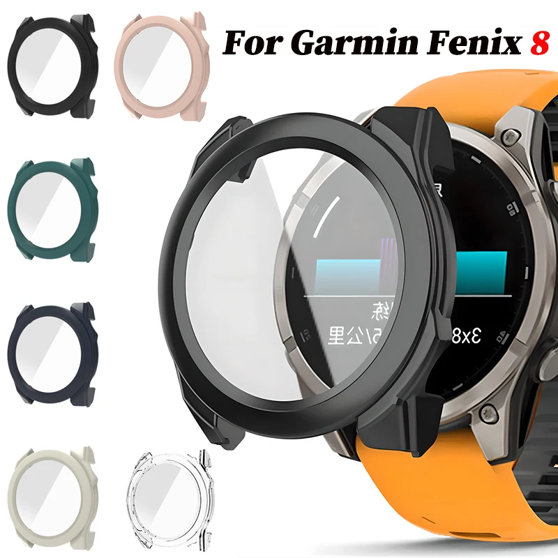 Gehärtetes Glas Uhrengehäuse für Garmin Fenix 8 47mm 51mm Fenix 8 43mm Rundum-Displayschutz Harte PC-Stoßfängerabdeckung Zubehör