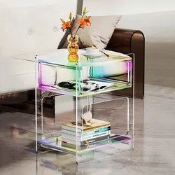 Acrylic Double Layered Bedside Table, Transparent Nightstands, Living Room Side Table, Creative Storage Cabinet, Home Furniture