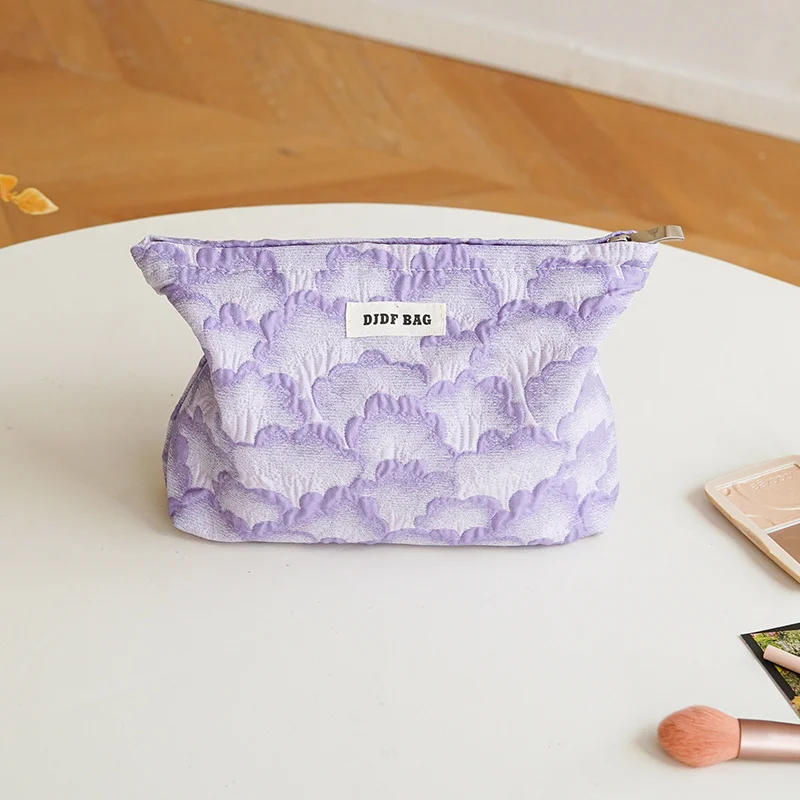 Purple landscape makeup bag large capacity cosmetics storage bag zipper design portable toiletry bag commuter clutch