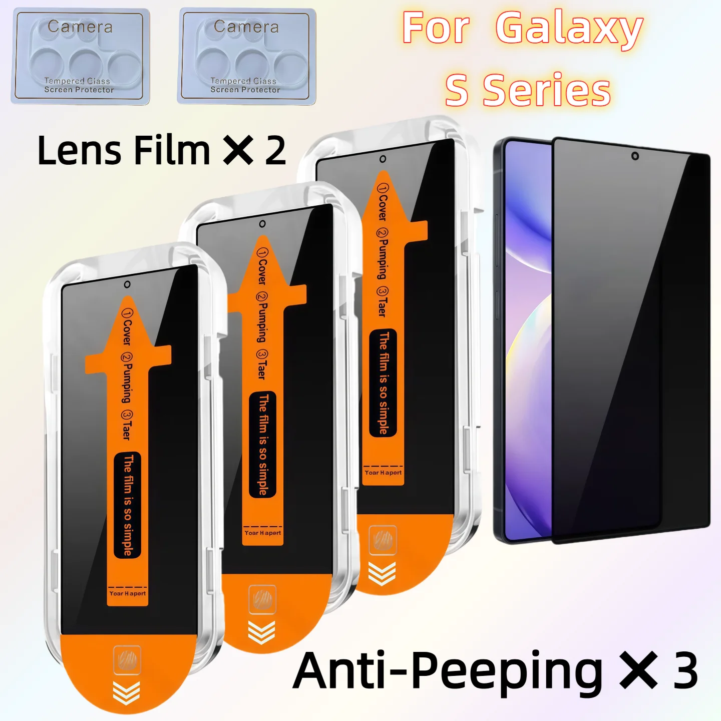 

3PCS Screen Protector for Galaxy S25/S24/S23/S22 /S21Plus Ultra with Anti-Spy Tempered Glass + 2PCS Rear Camera Lens Protector