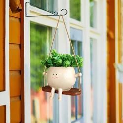 Schommel Smile Gezicht Bloempot Hars Hangende Planter Met Touw Mooie Sappige Pot Voor Huis Tuin Decor