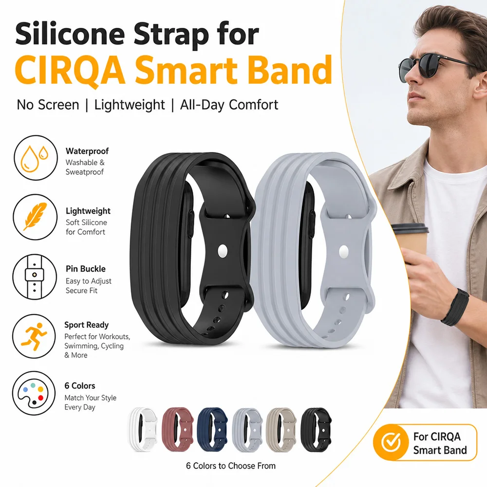 Silicone Wrist Band for Garmin Cirqa Smart Band All‑Day Wearing Unisex Lightweight Soft Comfortable for Garmin Cirqa Smart Band