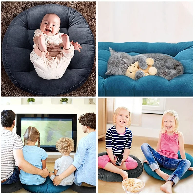 Inyahome Runde Kissen, Meditation, großes Bodenkissen für Kinder und Erwachsene, Kissen für Bodensitze, Yoga, Wohnzimmer, Büro – Detail 11