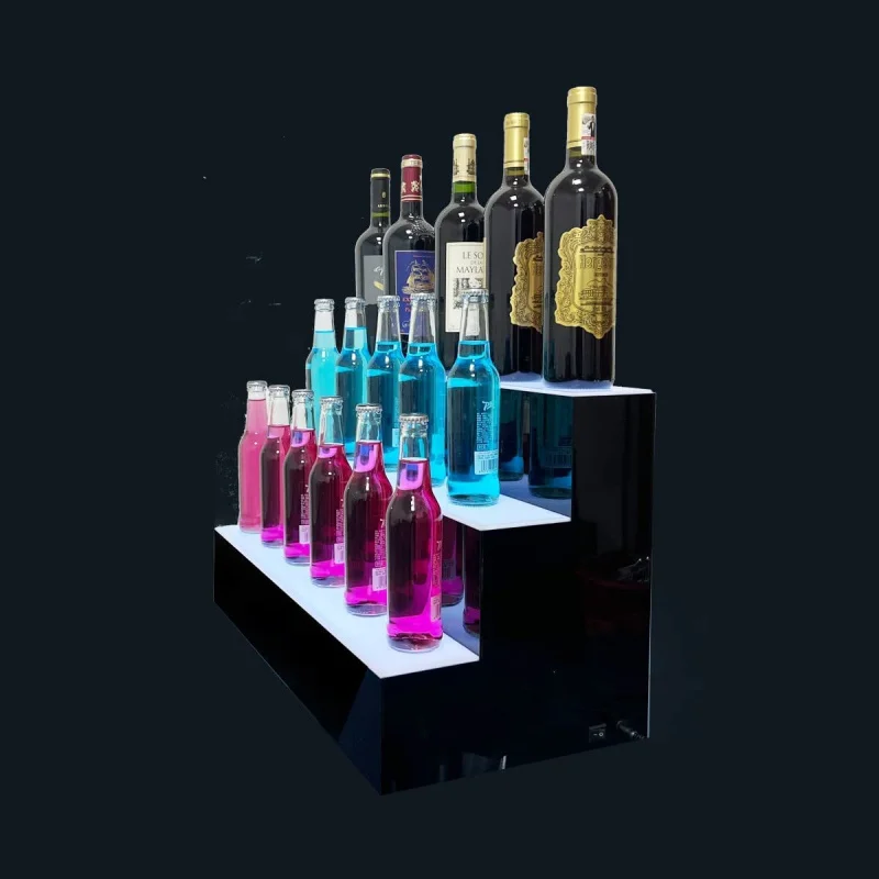 custom.Customize 24'' Lighted Liquor Bottle Display Shelf 3 Tiers Illuminated LED Lighted Bar Shelves With Wireless Remote