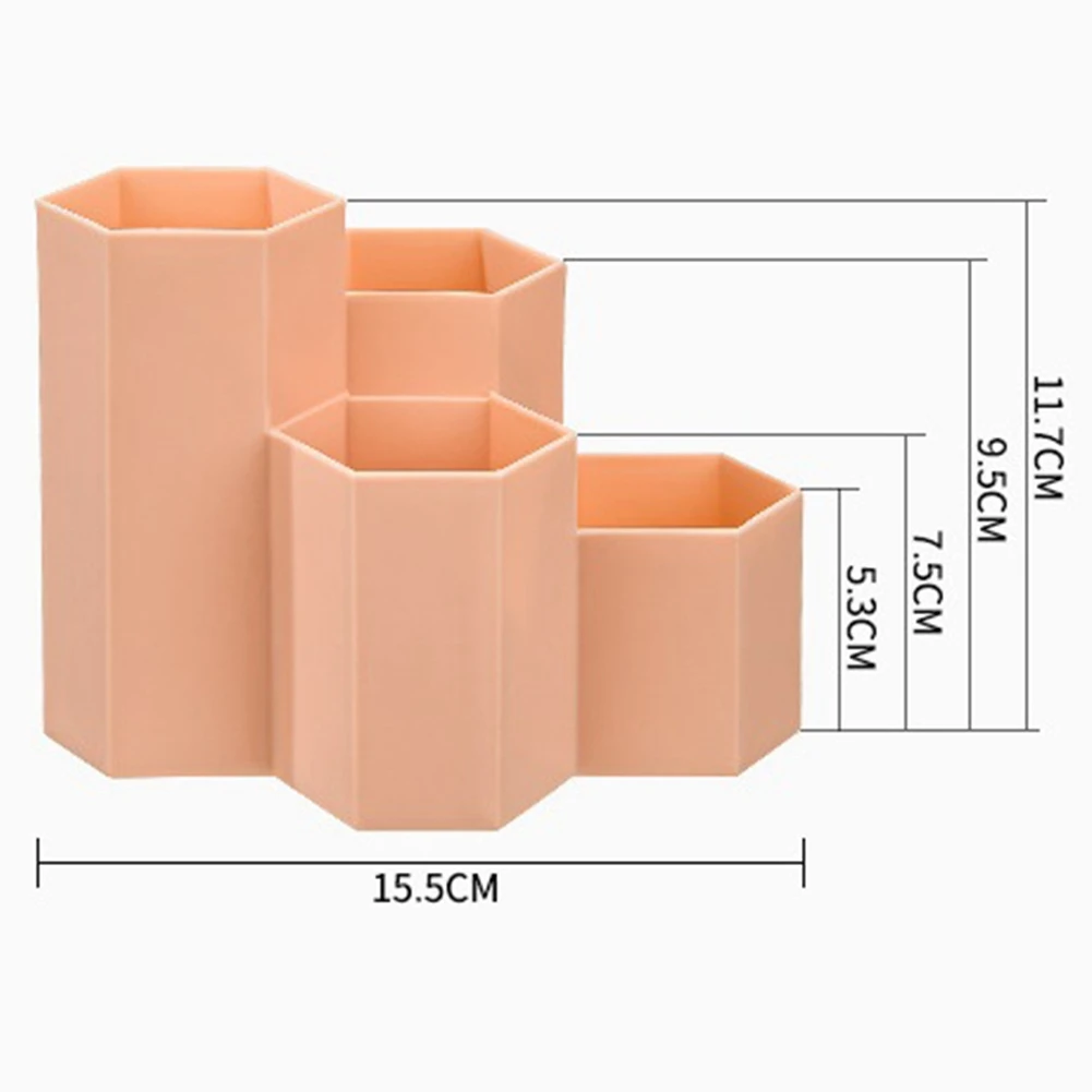 Office Stationery Multifunctional Hexagonal Pen Holder Pencil Storage Box Hexagonal Honeycomb Design (Orange Yellow)