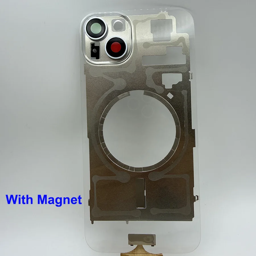 Replacement Transparent Back Glass Door Housing For iPhone 14 15 Pro 15 Plus Pre-insted Iron Plate Magnetic Flex Repair Parts