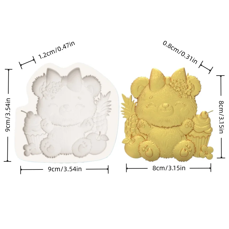 Sweet Party Bear Mold Design Mold, Cupcake Polka Dot Bow Multi-Element Integrated Silicone Mold, Dessert Chocolate DIY Silicone Mold
