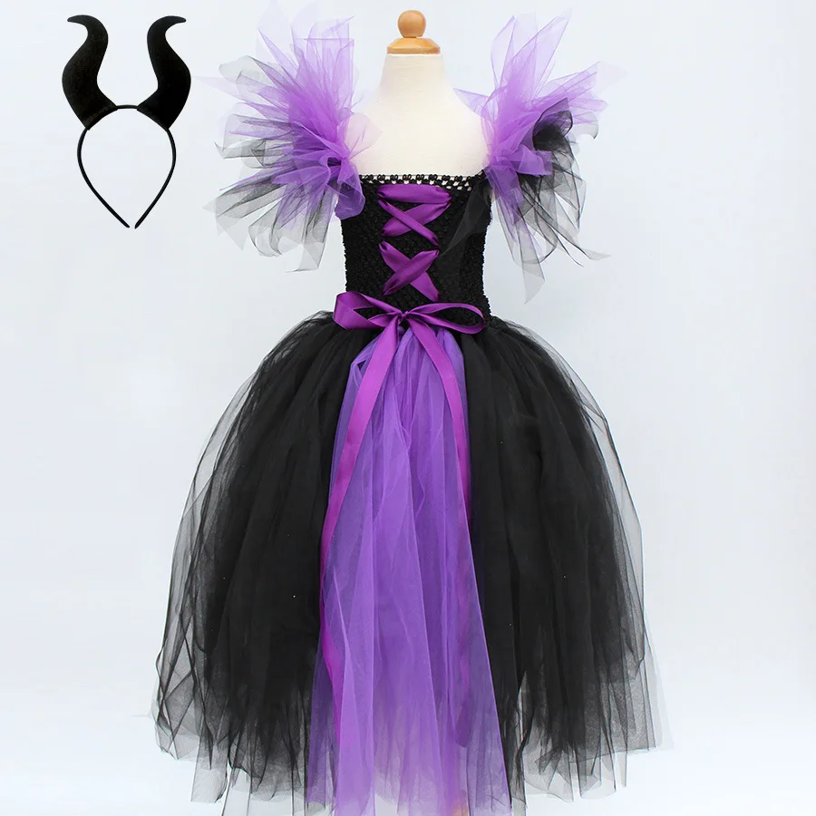 New Movie Wednesday Cosplay Witch Dress Girls Maleficent Black Gothic Vampire Dresses Children Halloween Party Clothes