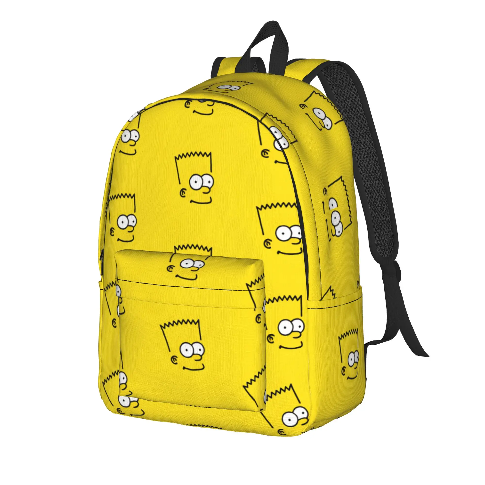 S-Simpsons Bart Face Pattern Yellow Backpack Girl  Pattern Backpacks Streetwear High School Bags Hiking Colorful Rucksack