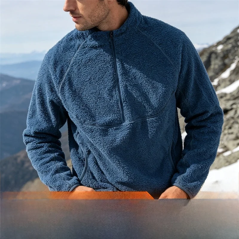 Warm Fleece Lined Outdoor Half Zip Hoodie Unisex Autumn Winter Thermal Locking Clothing Mountain Functional Style Youth Polye...