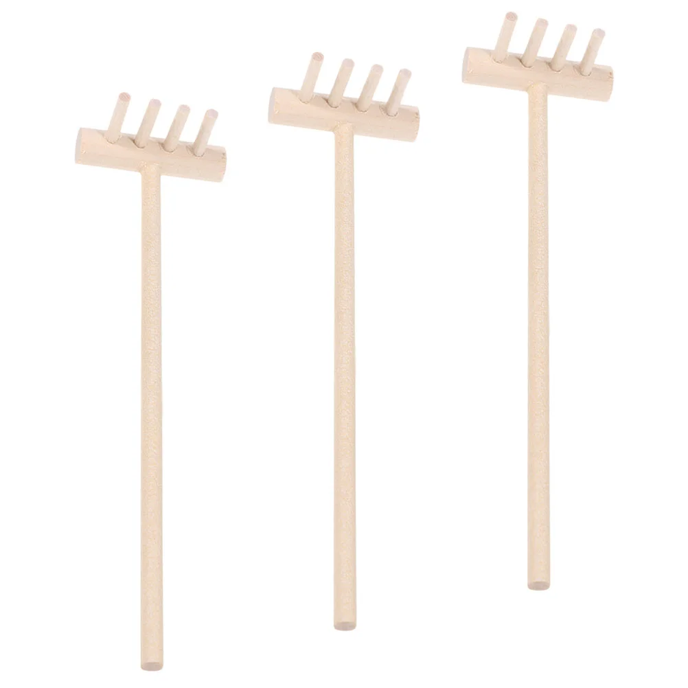 3 Pcs Japanese Style Bamboo Rake and Sand Ornament Tool Garden Tools Decorations Rakes Sandbox Desktop Zen Miniature