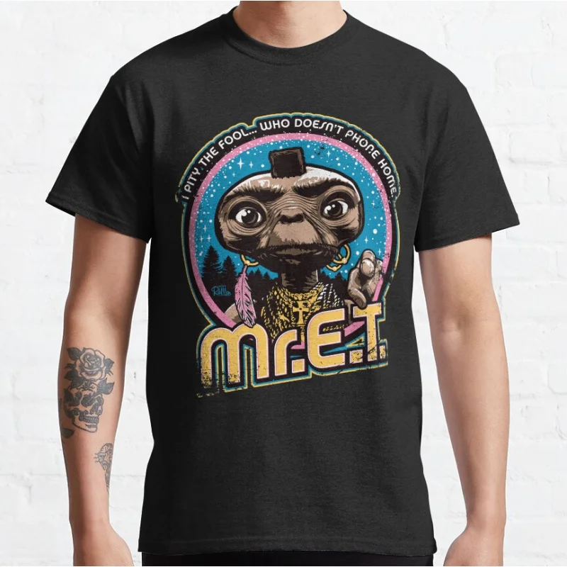 Mr. E.T. The Extra Terrestrial 80s Horror movie Alien Sci fi Short-sleeve crewneck T-shirt for men large size Adult Tops S-6xl