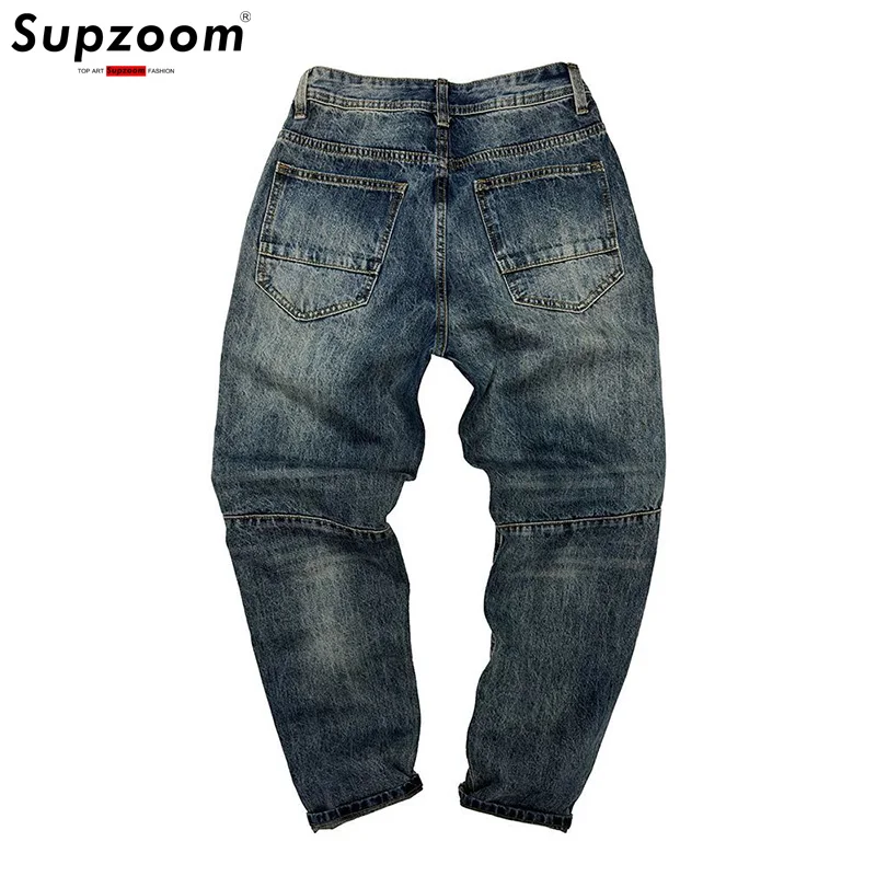 Supzoom 2025 New Arrival Hot Sale Top Fashion Autumn Zipper Fly Stonewashed Casual Cargo Denim Pockets Cotton Jeans Men