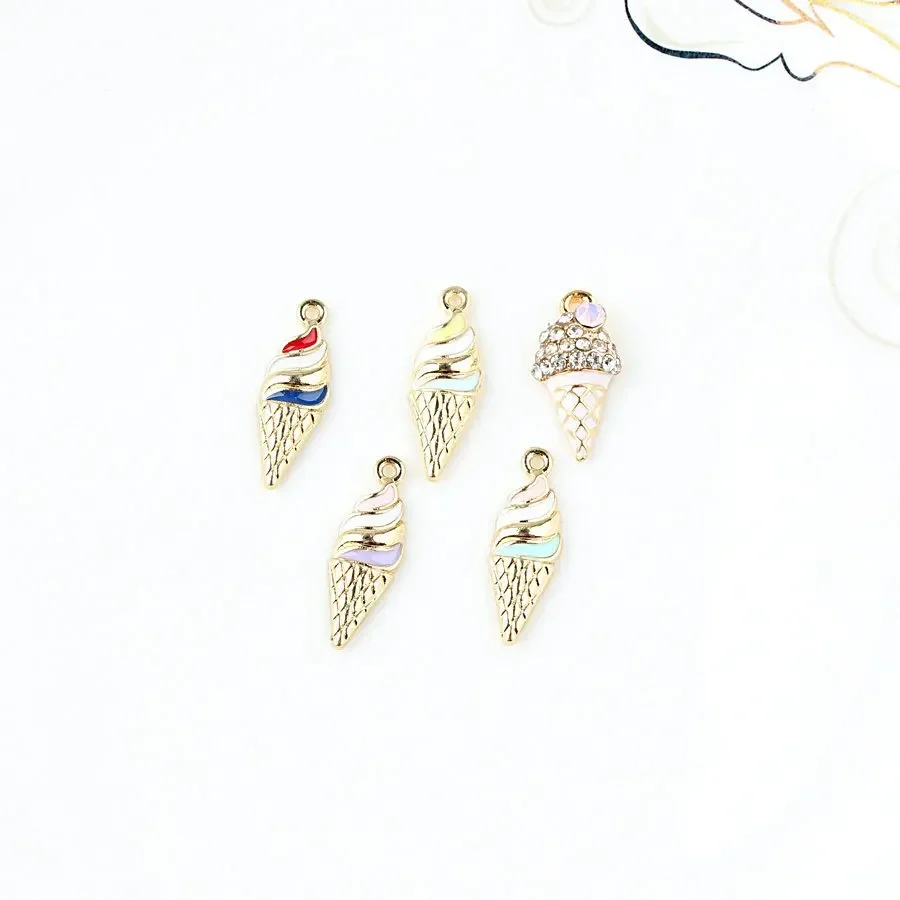 10pcs Ice Cream Cone Enamel Charms 10*22mm Pendants DIY Earrings Necklace Beads Accessory Fashion Jewelry Making Handmade Craft