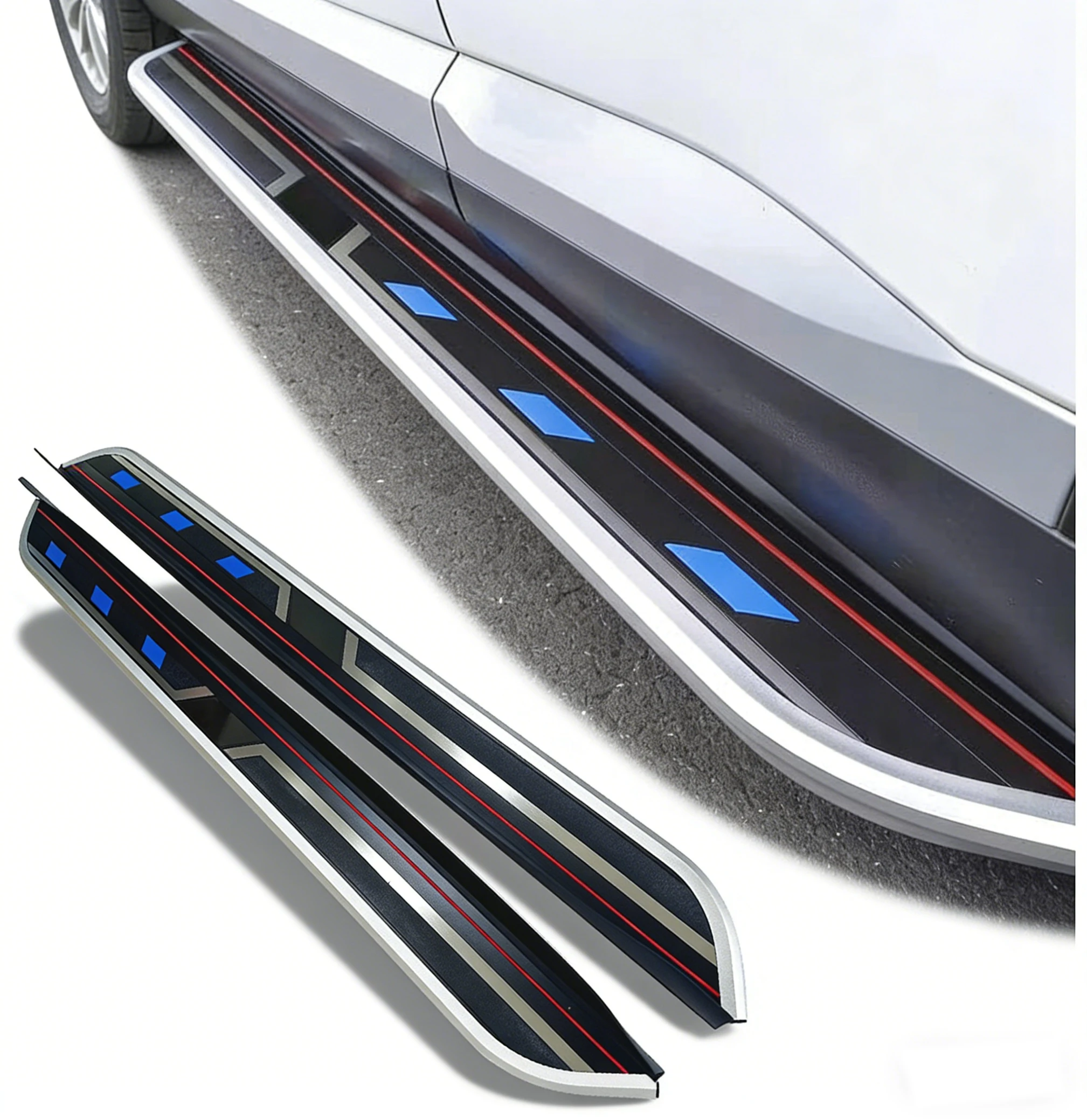 2pcs Running Boards fit for Volkswagen T-ROC 2017-2026 Side Steps Nerf Bar Antiskid Aluminium Blue pedal (with brackets)