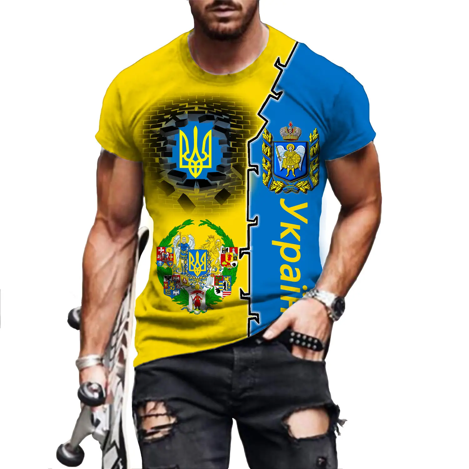 2022 Fashion Retro Ukraine Flag Men's New 3d Printing T-shirt Harajuku Round Neck Tee Summer Casual Personality Loose Oversized