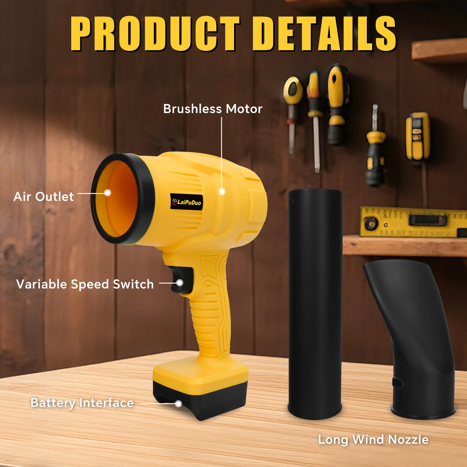 

Бесщеточный турбовентилятор, струйный вентилятор, 32000 об/мин, аккумуляторная воздуходувка для листьев, очистка патио с расширенной насадкой для аккумуляторного штифта Dewalt 20 В