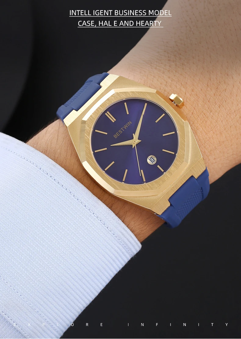 Luxury Men Watch Casual Sports Man Quartz Wristwatch Classic Brand Sliver Blue Rubber Silicone Reloj Calendar Simple Gold Clock