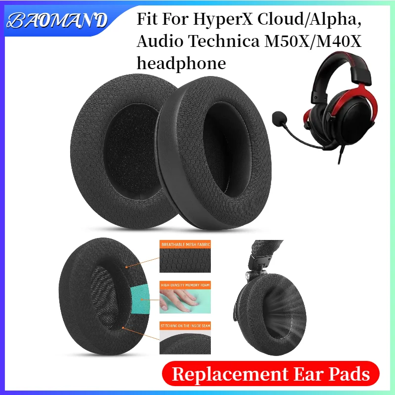 

Replacement Earpads for HyperX Cloud/Alpha, for Audio Technica M50X/M40X Earmuffs Ultra-soft Sponge Cushion Cover Headphone