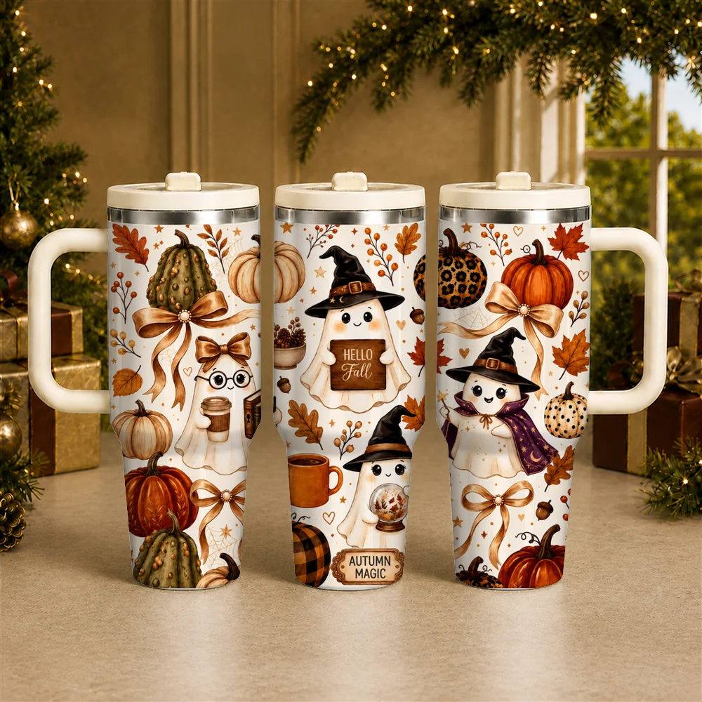 Cute Spooky Ghosts Vacuum Flasks 40oz Insulated Tumbler with Handle Straw Lid Large Capacity Stainless Steel Travel Mug