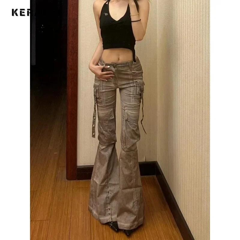 Y2K Slim Fit High Waisted Jeans 2025 Winter Sheath Lace-up Aesthetic Street Pants Women's Vintage Solid Hotsweet Denim Trouser