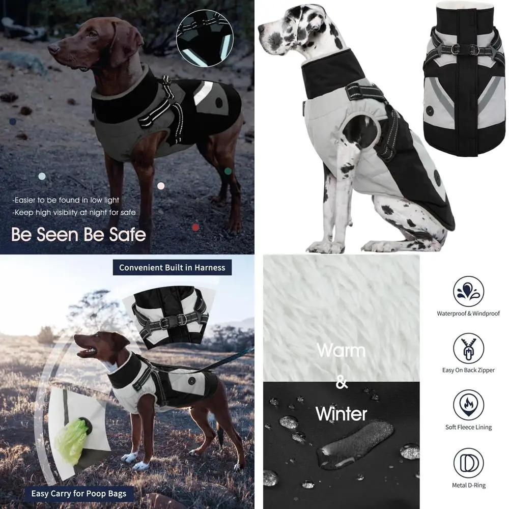 

Waterproof Reflective Fleece Dog Coat with Built-in Harness, 4XL Black, Ideal for Large Breeds in Cold Weather
