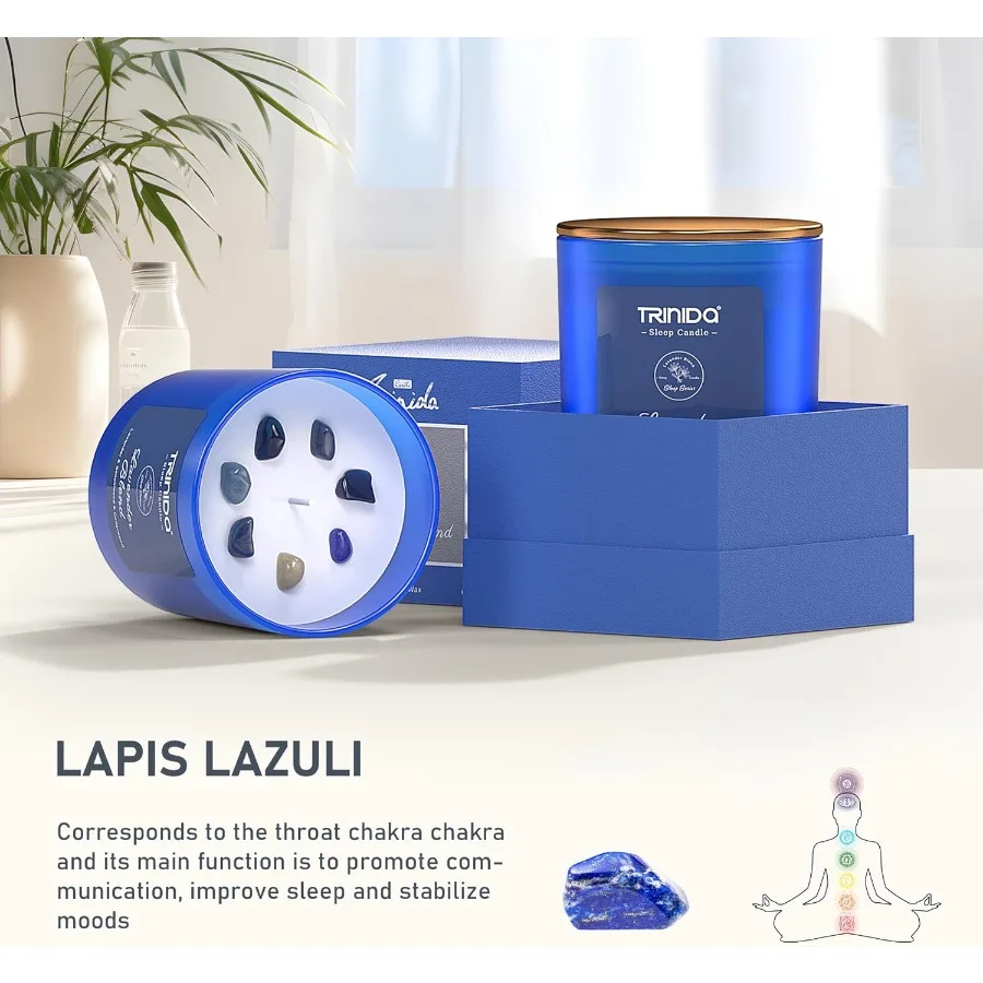 Aromatherapy Candle Natural Soy Wax Candles with Crystal for Men Infused with Lavender Sandalwood and Cedarwood Essential Oils