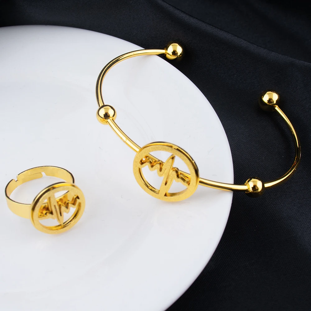 

Stainless Steel Gold Color Electrocardiogram Bracelets & Bangle Fashion Jewelry For Women Girls Vintage Bracelet Best Gift