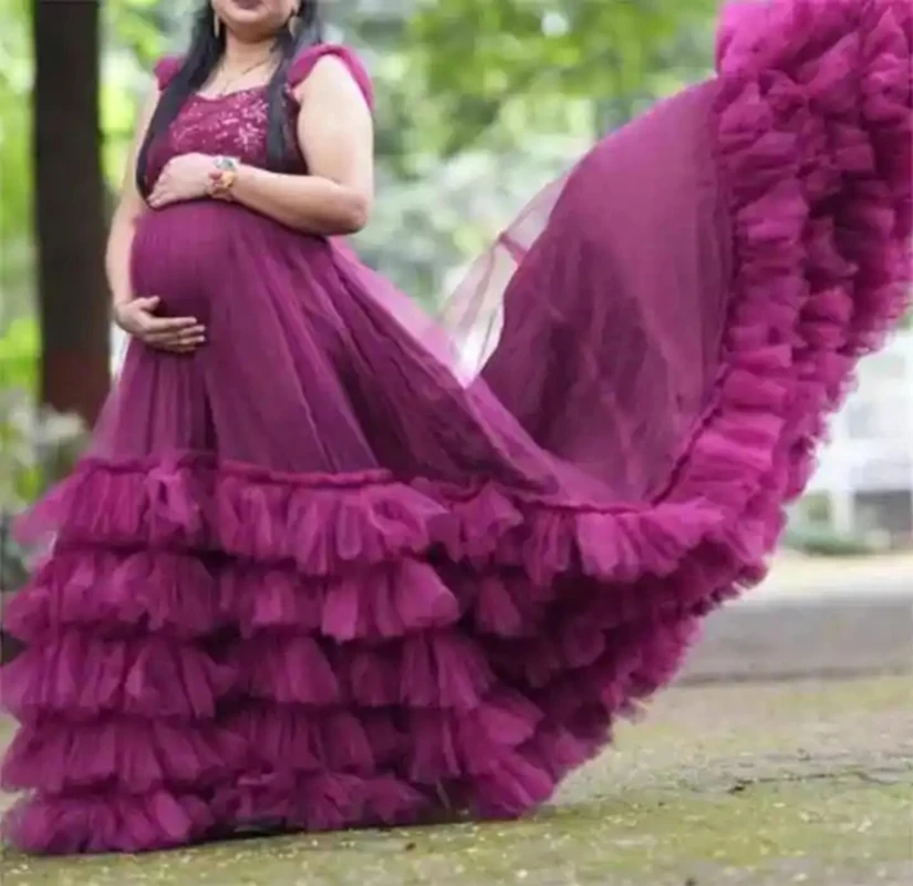 Maternity Gown Lace Maxi Dresses Women Clothes Photography Pregnancy Dress For Photo Shoot fluffy