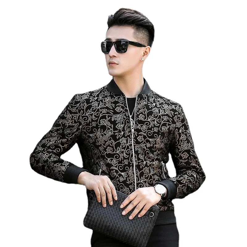 Natural Genuine Leather Men's Sheepskin Printed Jacket Baseball Uniform Motorcycle Spring and Autumn Single Leather Fashion