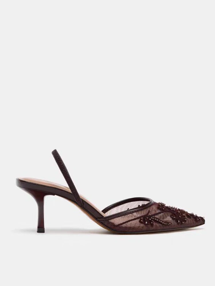 2026 String Bead Mesh Borduurwerk Slingback High Heels Dames Sexy Spitse Teen Hakken Sandalen Zomer Elegant Luxe Designer Schoenen - afbeelding 2