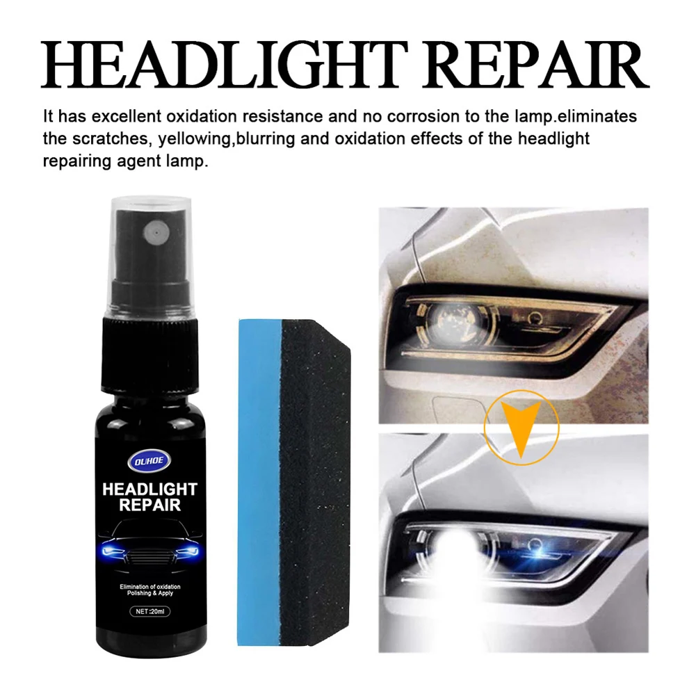 Car Headlight Polishing Agent Scratch Remover Repair Fluid Headlight Renewal 20ML+Sponge Polish Maintenance Liquid Kit Auto Part